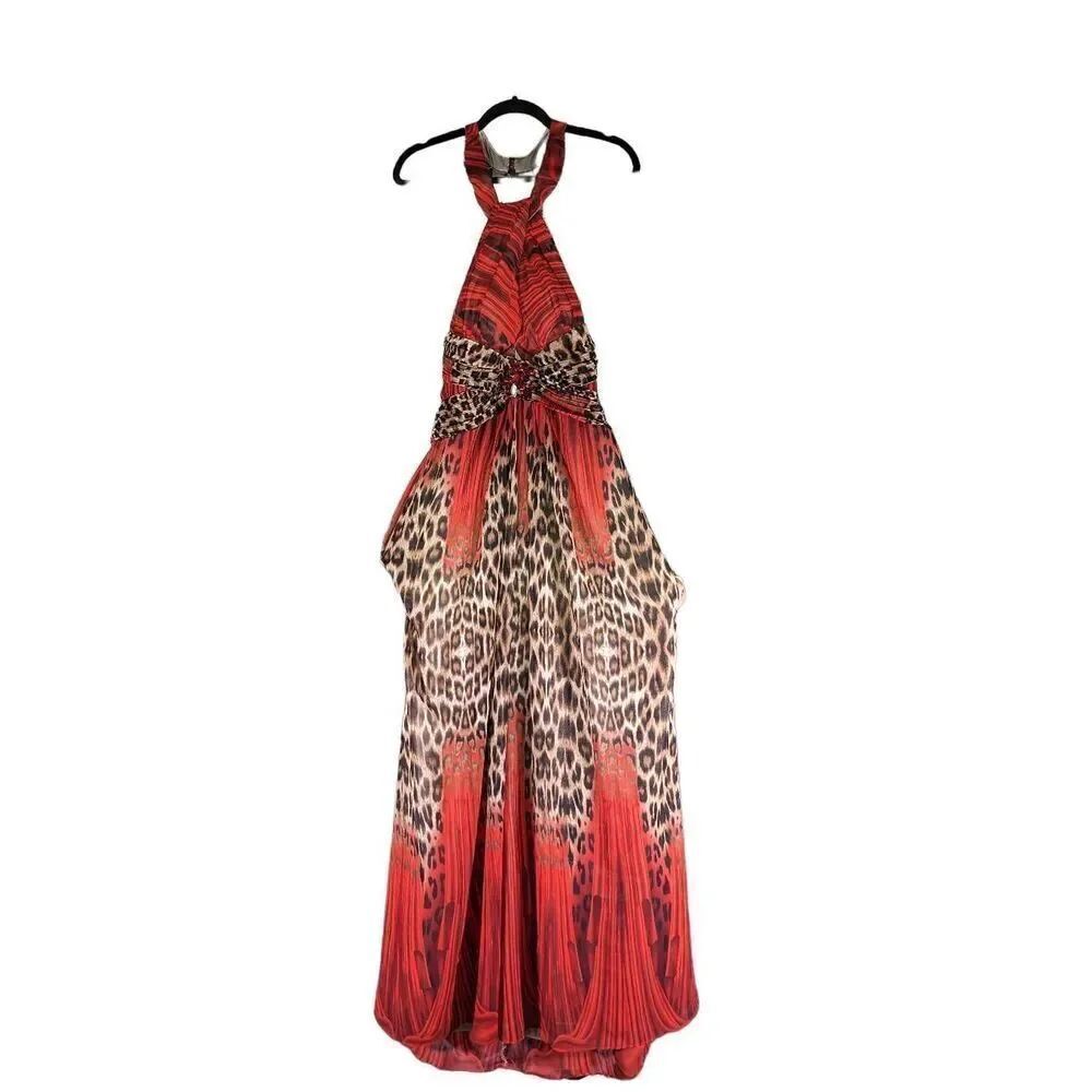 Ever Pretty Multicolor Animal Print Backless Halter top Dress Women's 10